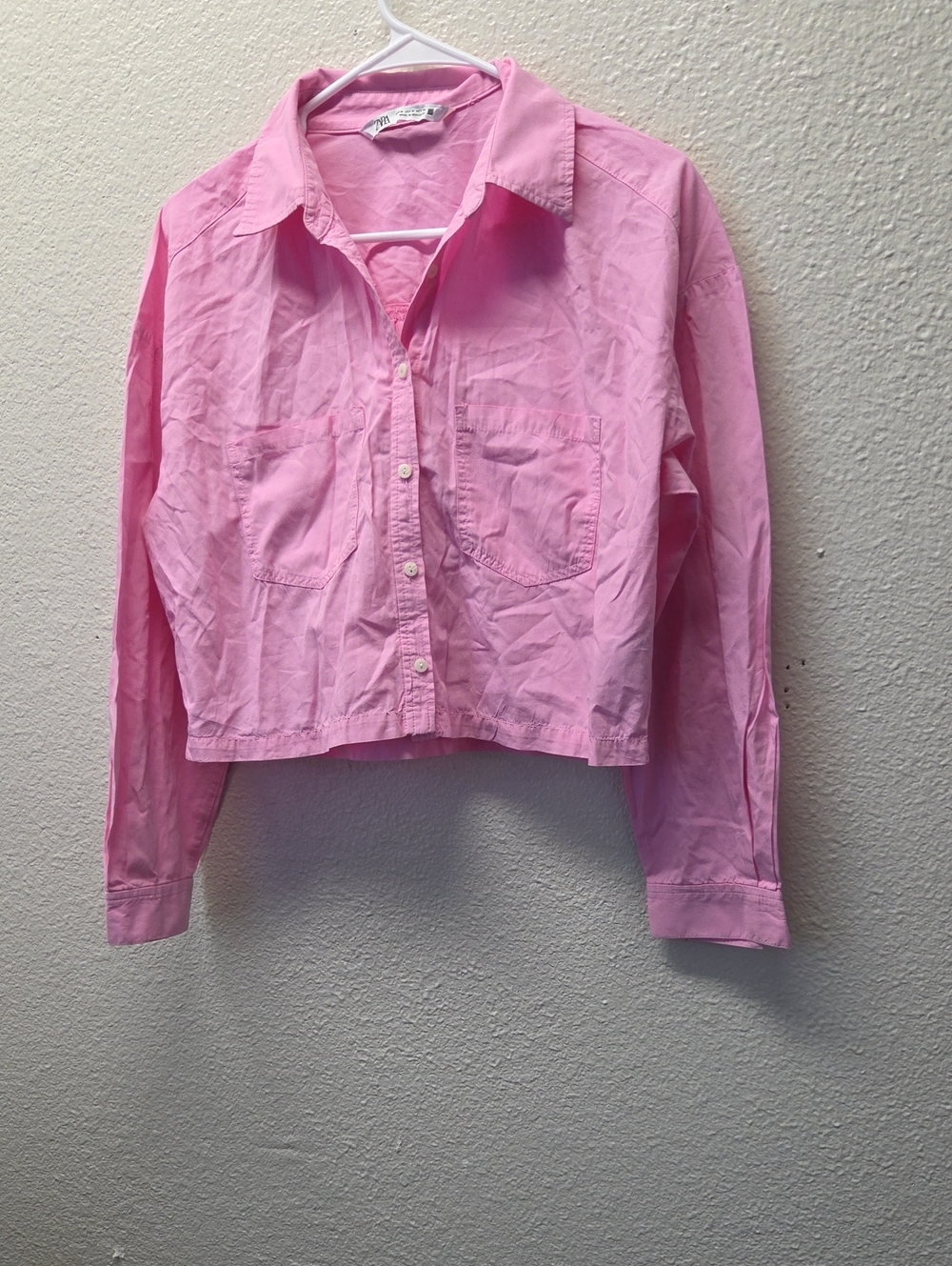 Zara Pink Cropped Button-Front Shirt Jacket